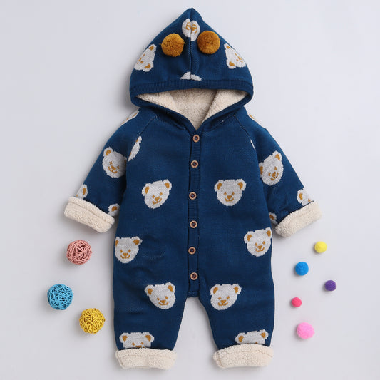 Yellow Apple- Cute Teddy Bear Hooded Baby Romper | Cozy Winter Knitwear for Infants