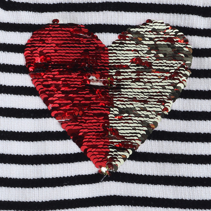Yellow Apple- Girl Striped Sweater | Sequin Heart Design | Soft & Cozy Winter Wear