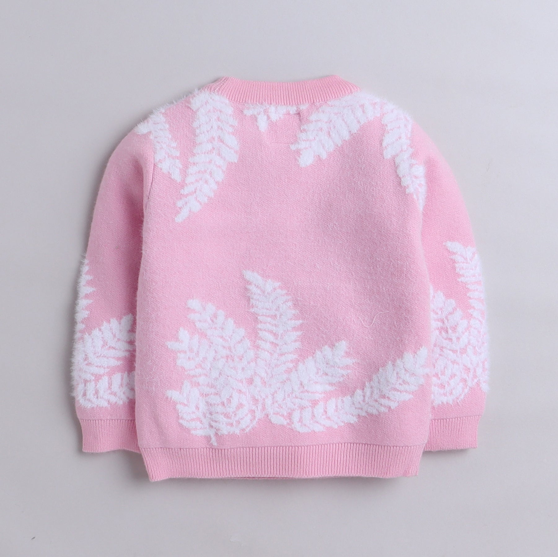 Girls Knitted Winter Sweater | Soft Pullover with Leaf Pattern & Pearl Detailing