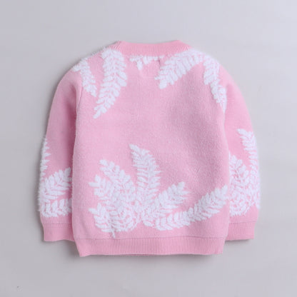 Yellow Apple- Girls Knitted Winter Sweater | Soft Pullover with Leaf Pattern & Pearl Detailing