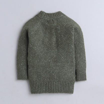 Yellow Apple Girls Self Design Round Neck Green Sweater