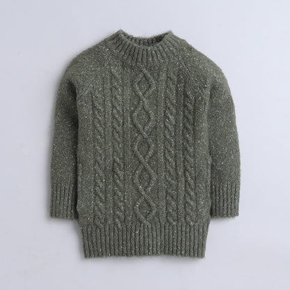 Yellow Apple Girls Self Design Round Neck Green Sweater