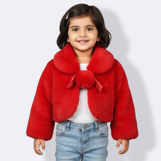 Yellow Apple-Premium Faux Fur Party Jacket for Girls | Soft Winter Wear | Stylish Kids Shrug