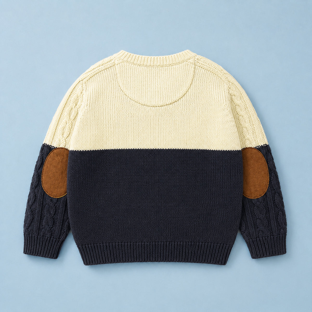 Kids’ Cream & Navy Blue Cable Knit Sweater | Cozy Two-Tone Pullover