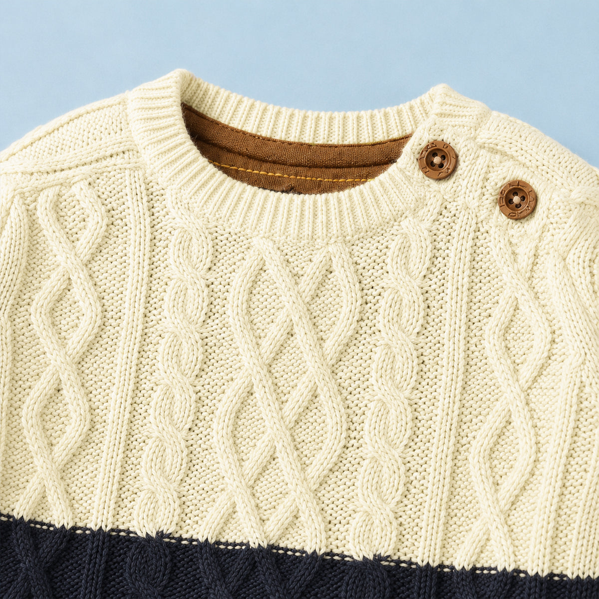 Kids’ Cream & Navy Blue Cable Knit Sweater | Cozy Two-Tone Pullover