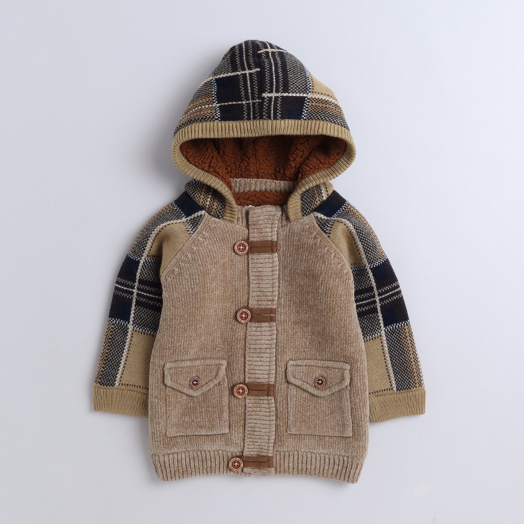 Kids Hooded Knitted Winter Cardigan with Fleece Lining | Warm Button-Up Sweater Jacket for Boys