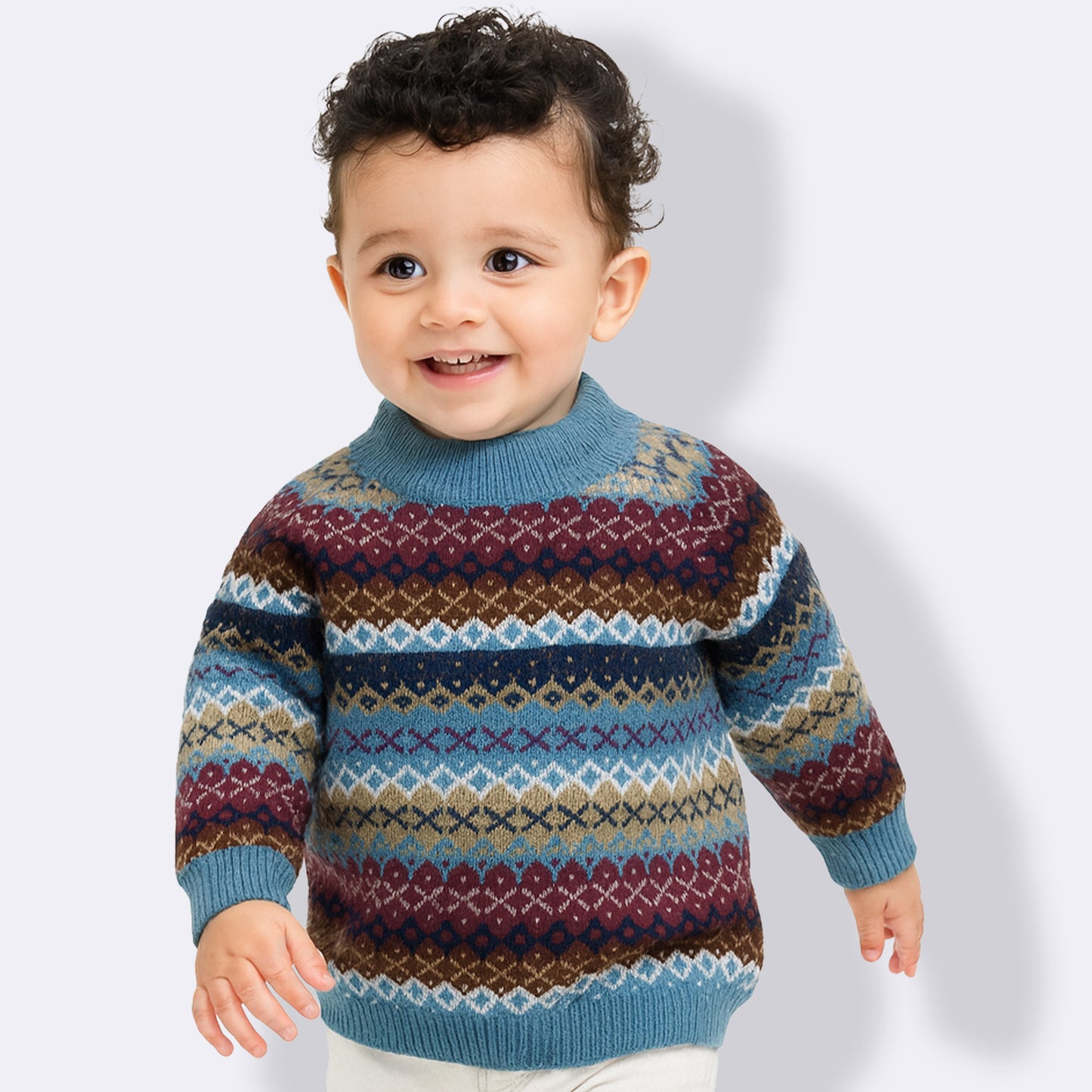 Yellow Apple-Boys Cozy Knitted Sweater | Warm Winter Pullover | Fair Isle Pattern | Soft Wool-Blend Knit