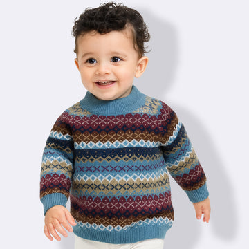 Boys Cozy Knitted Sweater | Warm Winter Pullover | Fair Isle Pattern | Soft Wool-Blend Knit