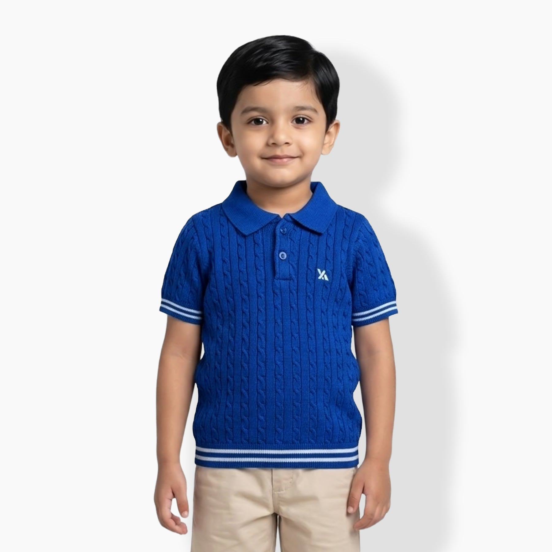 Boys Cable Knit Polo T-Shirt, Soft Cotton Half Sleeve Collar Tee for Boys, Casual Summer Wear