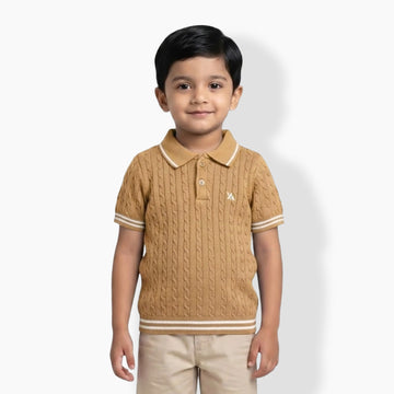 Boys Cable Knit Polo T-Shirt, Soft Cotton Half Sleeve Collar Tee for Boys, Casual Summer Wear