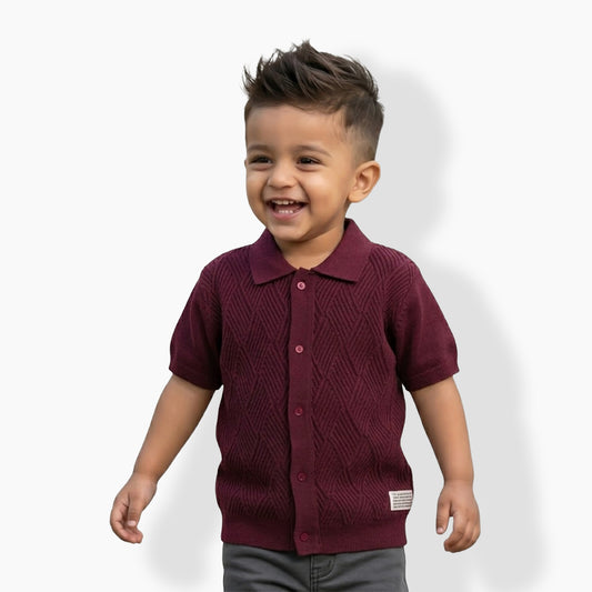 Boys Cable Knit Polo T-Shirt, Soft Cotton Half Sleeve Collar Tee for Boys, Casual Summer Wear