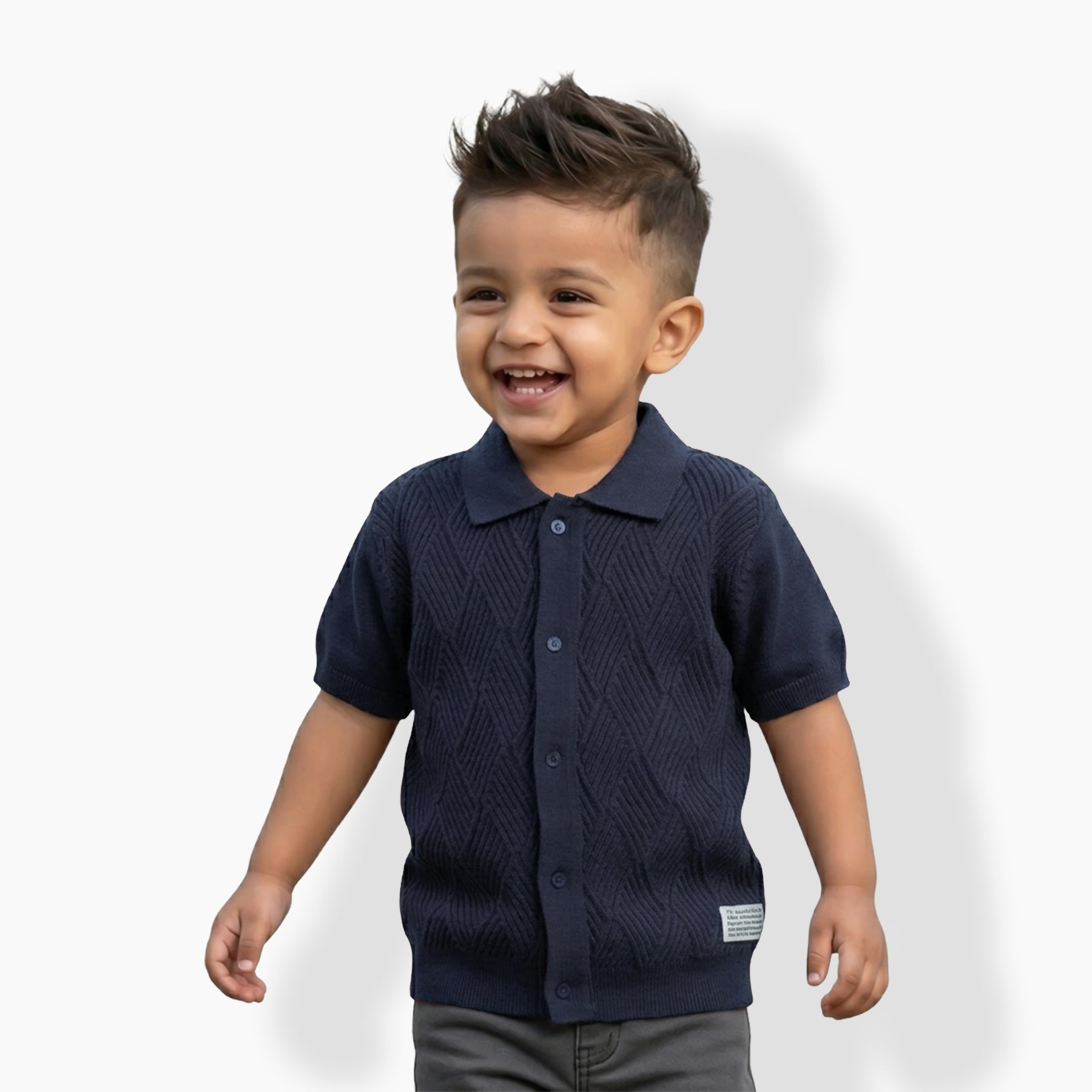 Boys Cable Knit Polo T-Shirt, Soft Cotton Half Sleeve Collar Tee for Boys, Casual Summer Wear