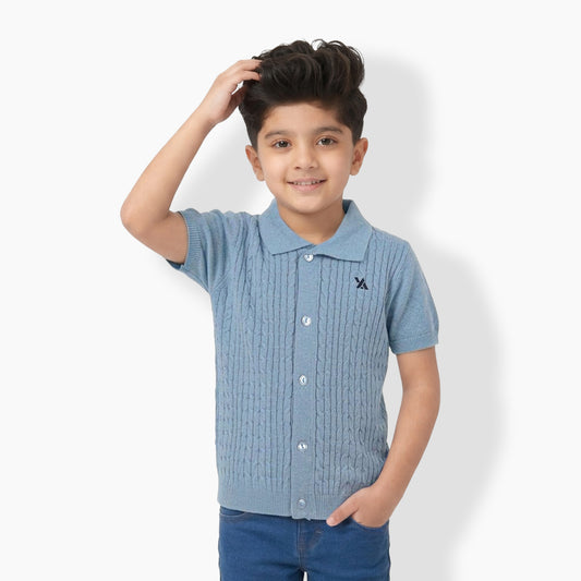 Boys Cable Knit Polo T-Shirt, Soft Cotton Half Sleeve Collar Tee for Boys, Casual Summer Wear