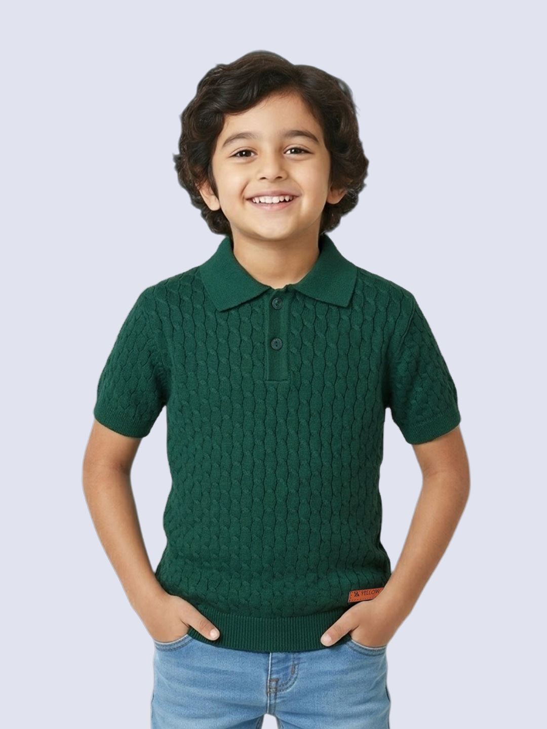 Boys Cable Knit Polo T-Shirt, Soft Cotton Half Sleeve Collar Tee for Boys, Casual Summer Wear