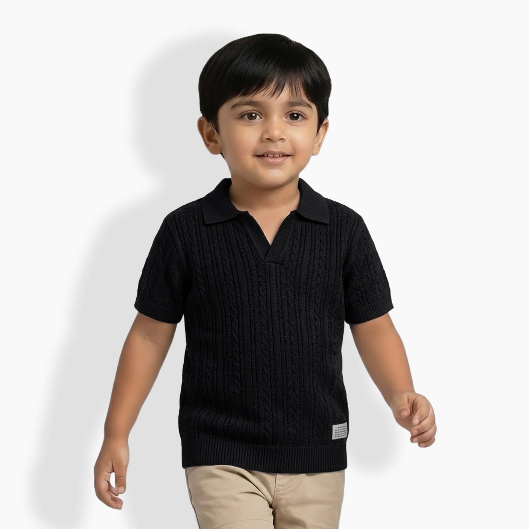 Boys Cable Knit Polo T-Shirt, Soft Cotton Half Sleeve Collar Tee for Boys, Casual Summer Wear