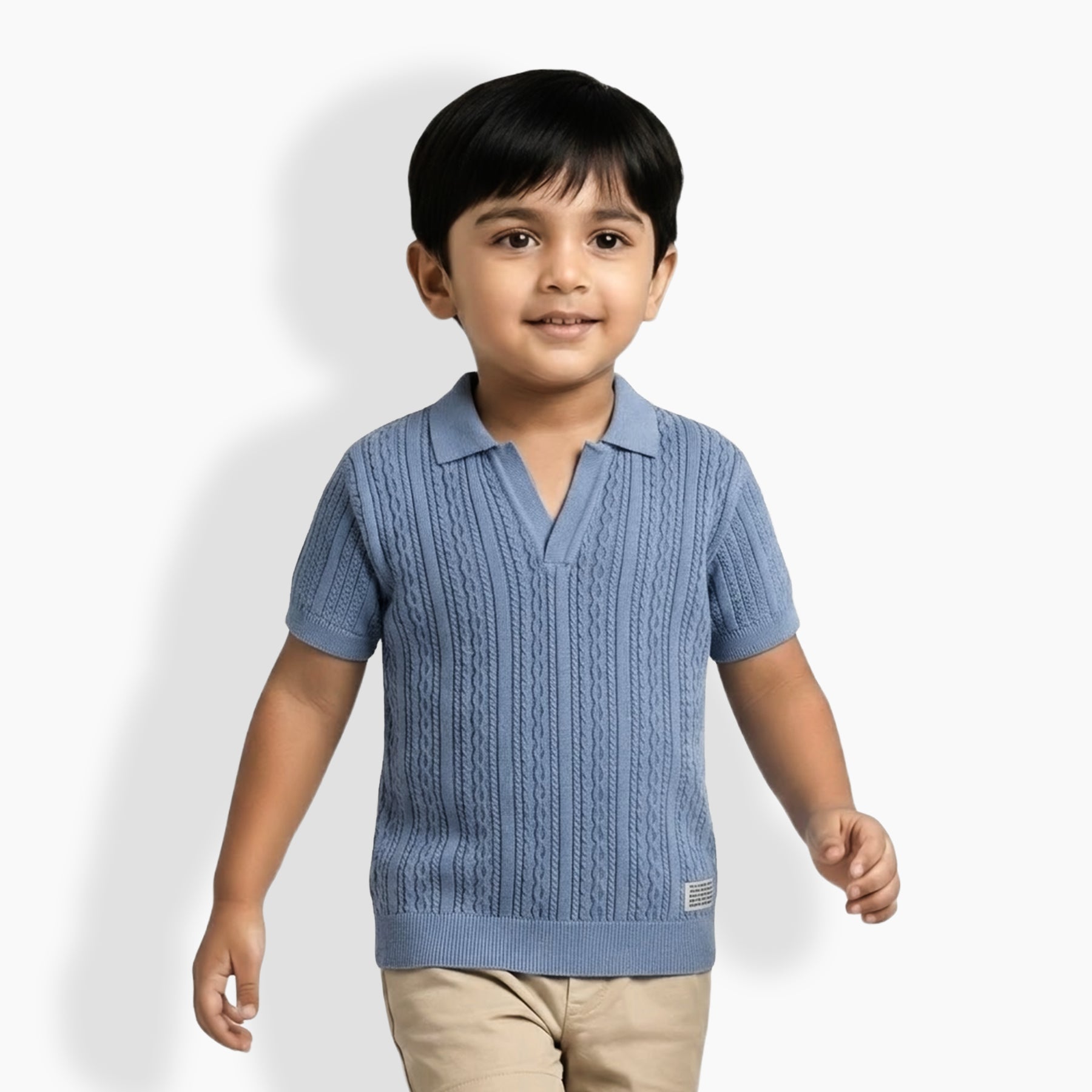 Boys Cable Knit Polo T-Shirt, Soft Cotton Half Sleeve Collar Tee for Boys, Casual Summer Wear
