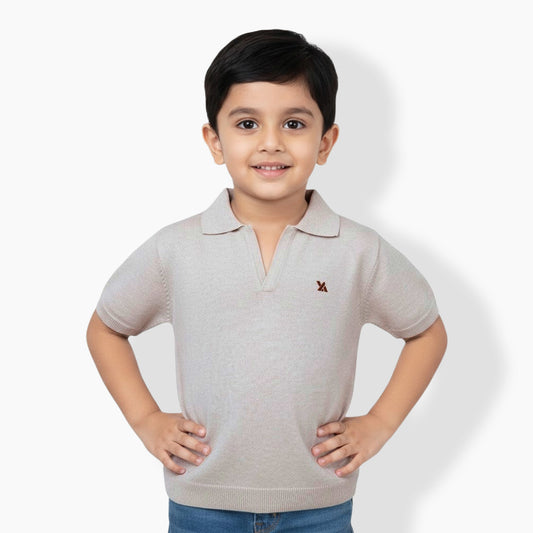 Boys Cable Knit Polo T-Shirt, Soft Cotton Half Sleeve Collar Tee for Boys, Casual Summer Wear