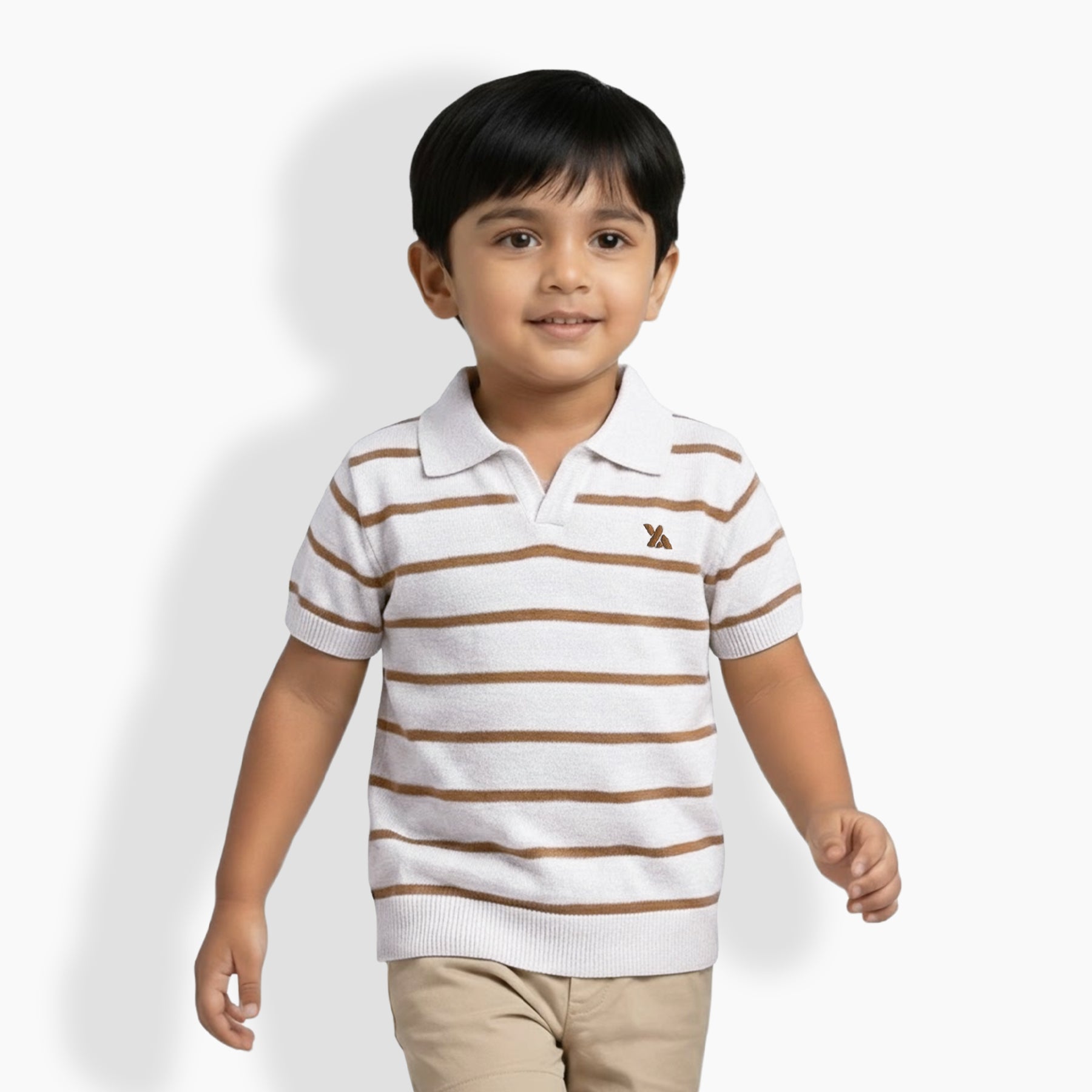 Boys Cable Knit Polo T-Shirt, Soft Cotton Half Sleeve Collar Tee for Boys, Casual Summer Wear