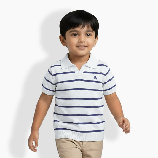 Boys Cable Knit Polo T-Shirt, Soft Cotton Half Sleeve Collar Tee for Boys, Casual Summer Wear