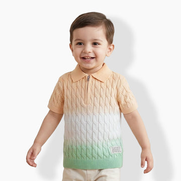 Boys Cable Knit Polo T-Shirt, Soft Cotton Half Sleeve Collar Tee for Boys, Casual Summer Wear