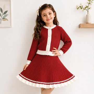 Girls Cardigan and Flared Skirt Winter Set