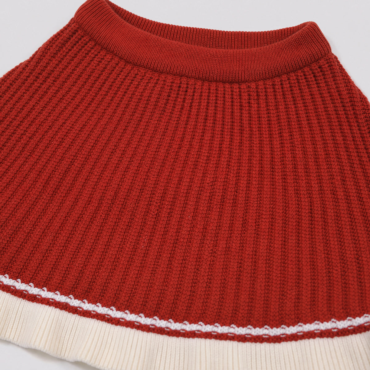 Girls Red Knit Skirt Set with White Trim | Stylish Winter Co-Ord Outfit
