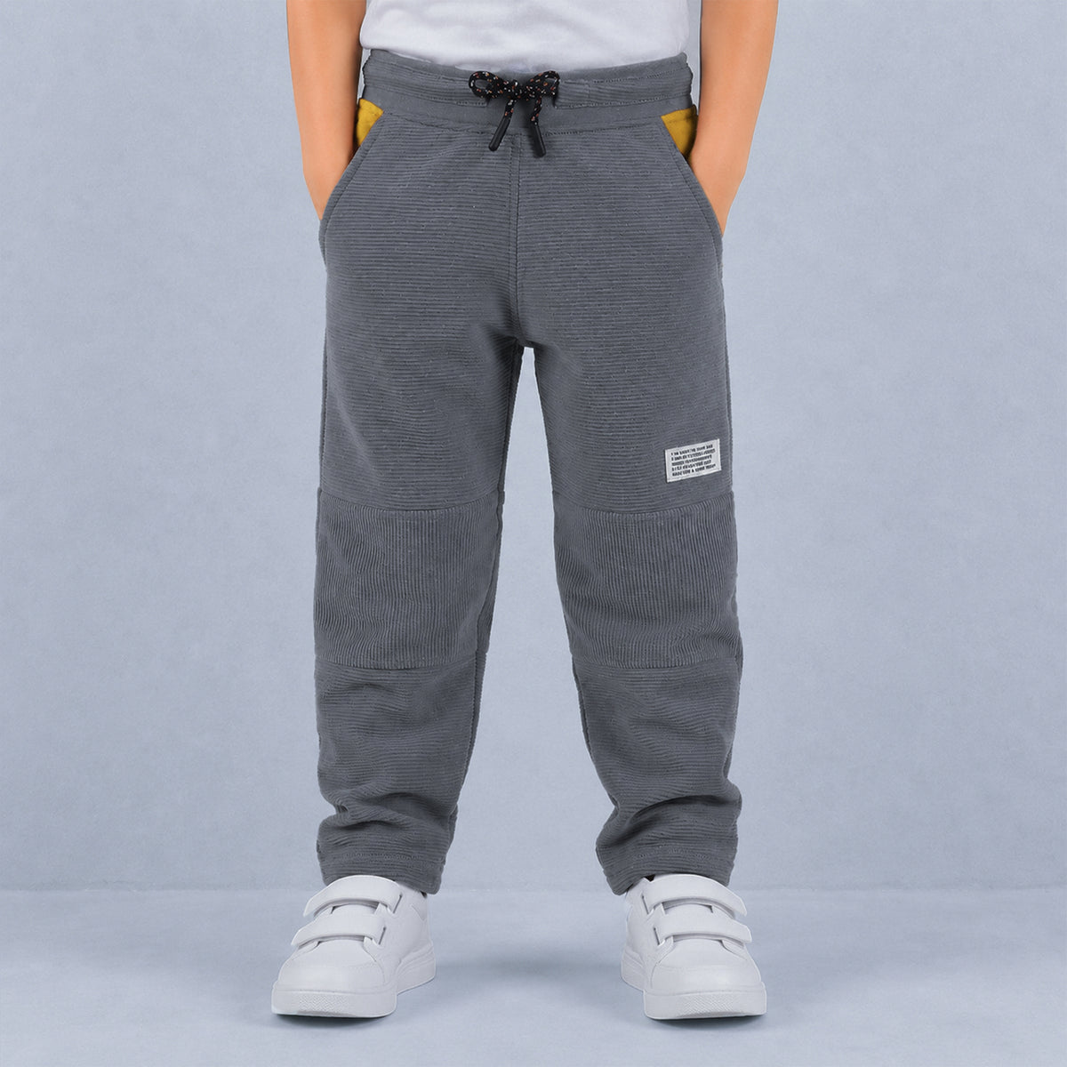 Boys Textured Jogger Pants with Drawstring Waist & Panel Detailing