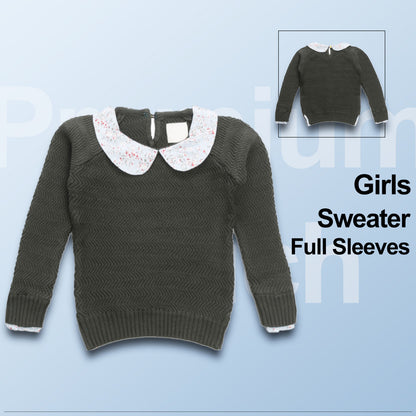 Girls Wollen Round Neck Olive Sweater