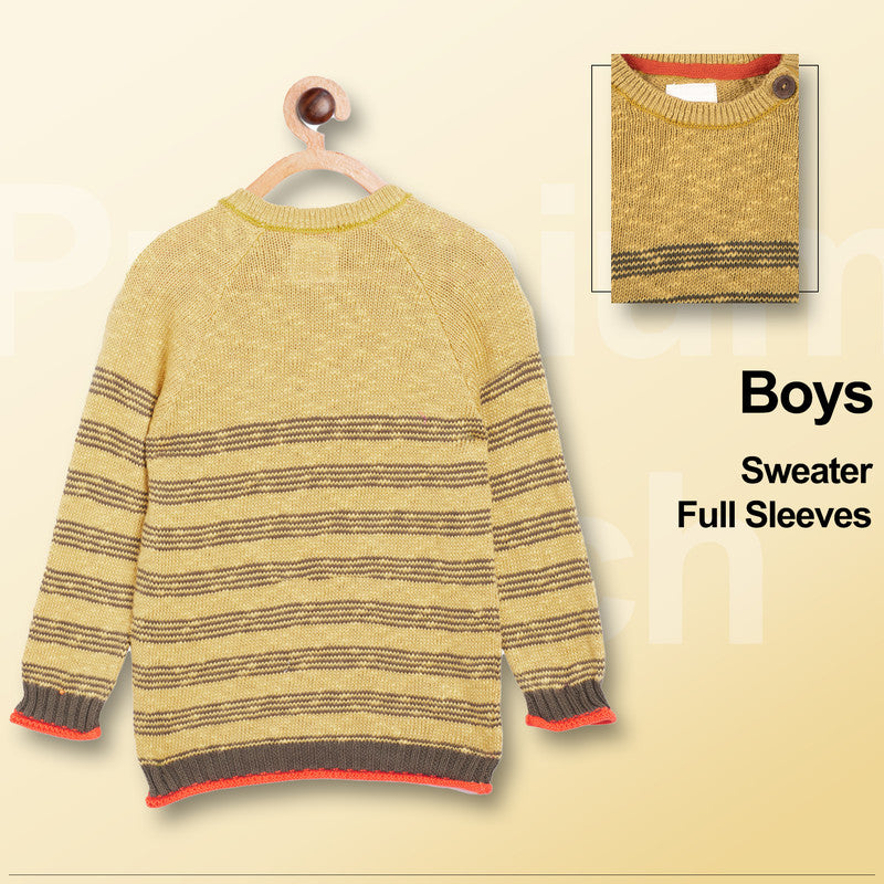 Boys Striped Round Neck Brown Sweater