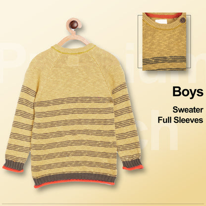 Boys Striped Round Neck Brown Sweater