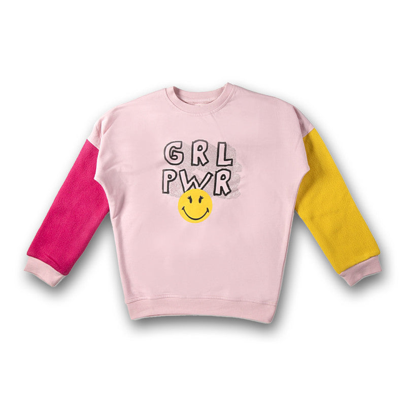 Girls Self Design Round Neck Pink, Yellow Sweater