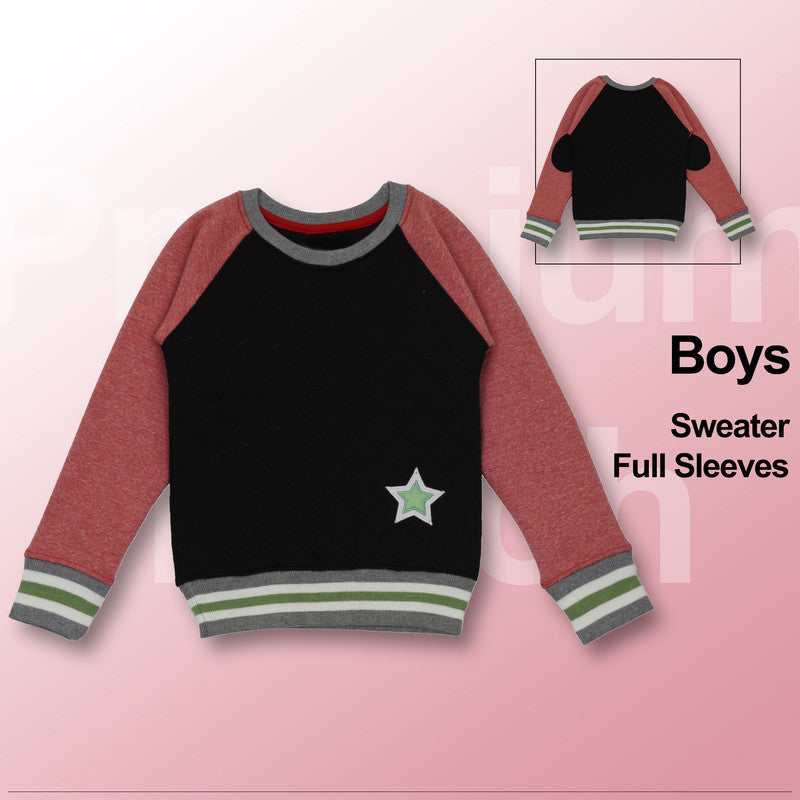 Boys Self Design Round Neck Red, Black Sweater