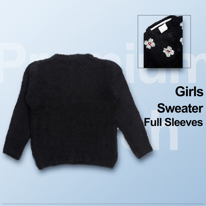 Baby Girls Embellished Round Neck Black Sweater