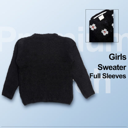 Baby Girls Embellished Round Neck Black Sweater