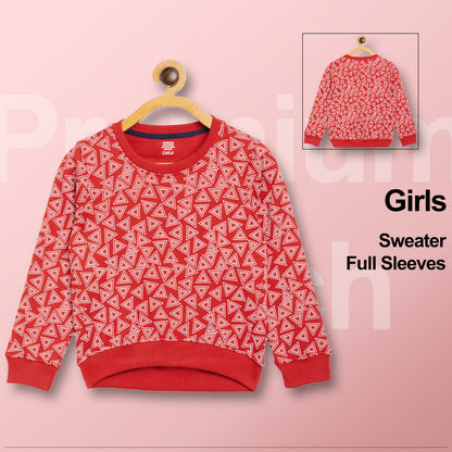Girls Self Design Round Neck  Sweater