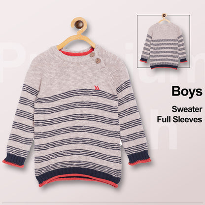 Boys Striped Round Neck Brown Sweater