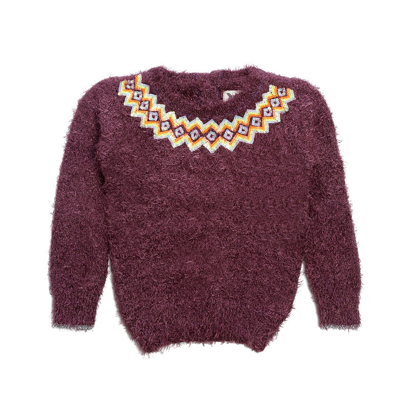 Girls Embellished Round Neck  Sweater