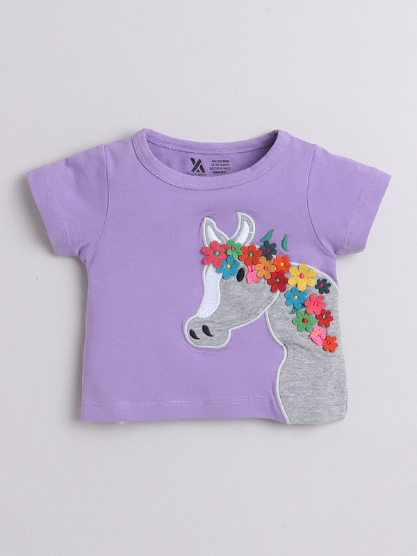 Baby Girls Self Design Cotton Blend Regular LILAC Color T Shirt