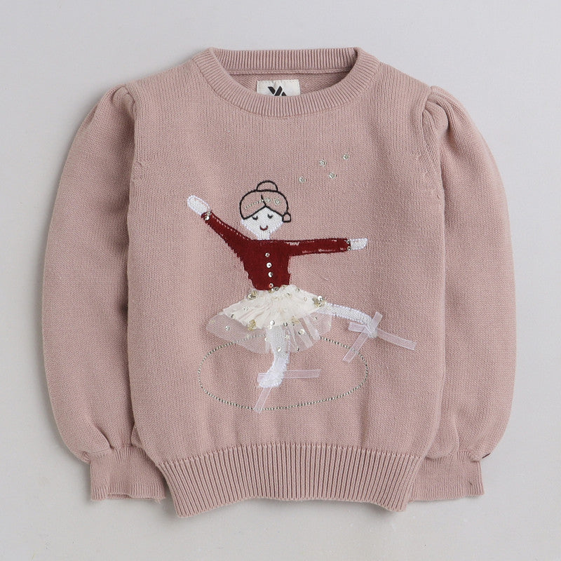 Girls Self Design Round Neck Sweater