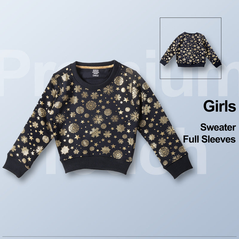 Girls Self Design Round Neck Dark Blue Sweater