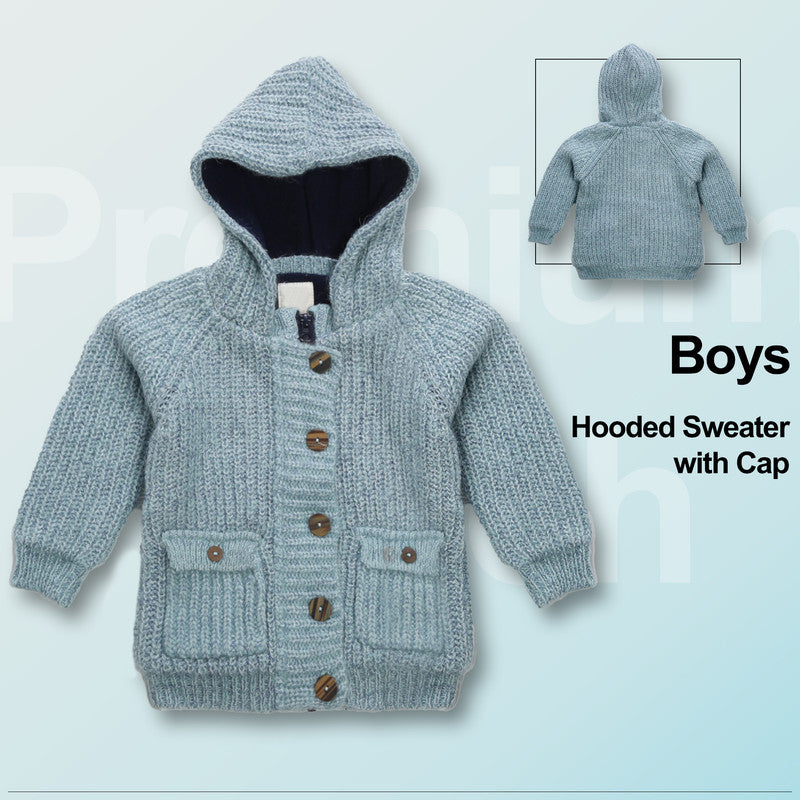 Boys Self Design Hooded Neck Sweater