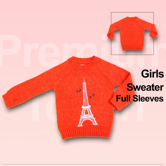 Baby Girls Embroidered Round Neck Orange Sweater