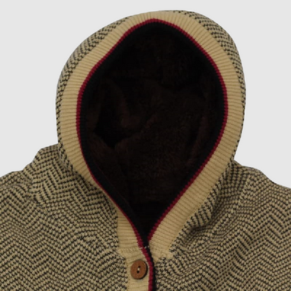 Baby Boys Self Design Hooded Neck Beige Sweater