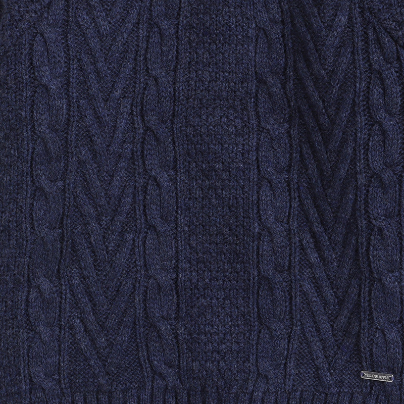 Girls Woven Round Neck Navy Sweater