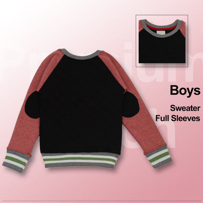 Boys Self Design Round Neck Red, Black Sweater