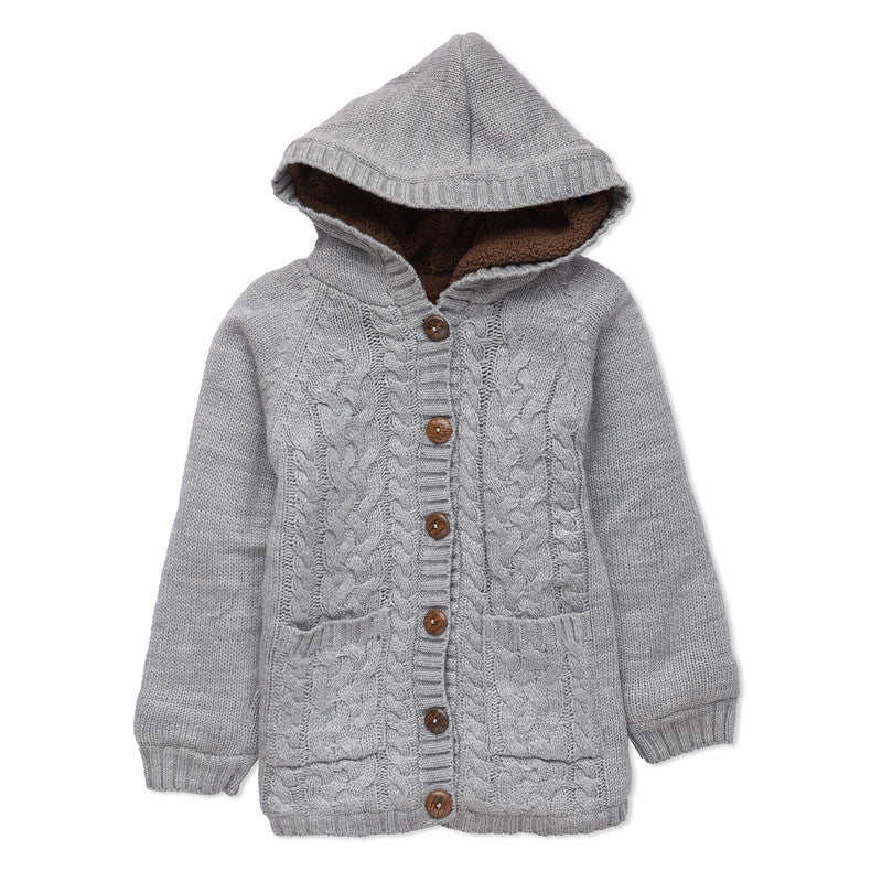 Baby Girls Self Design Hooded Neck Black Sweater