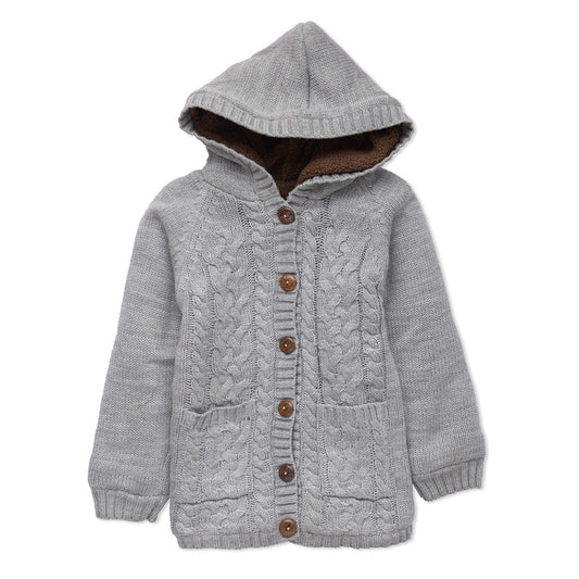 Baby Girls Self Design Hooded Neck Black Sweater