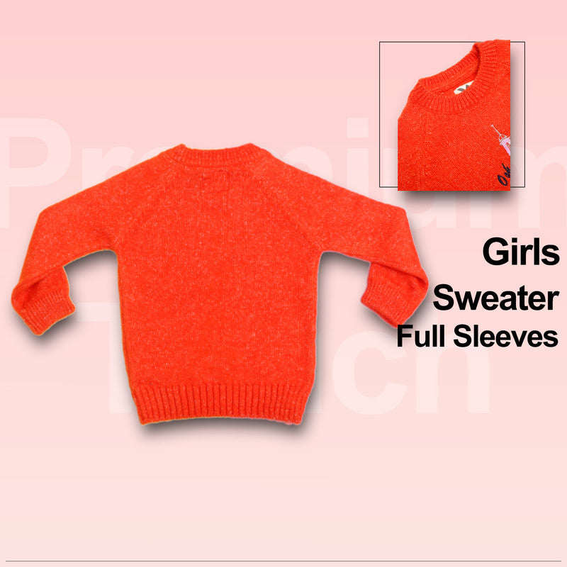 Baby Girls Embroidered Round Neck Orange Sweater