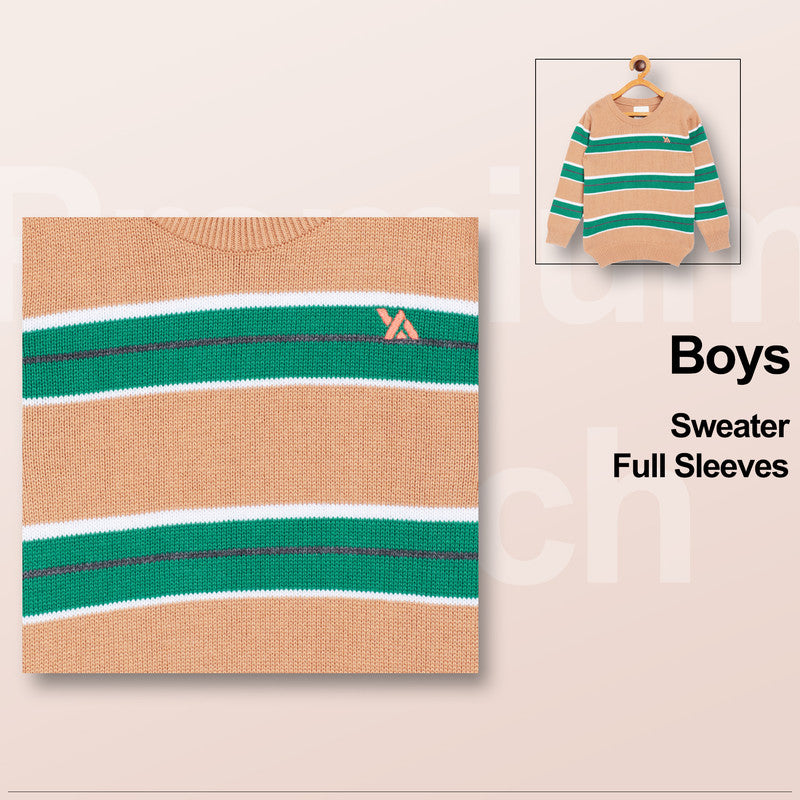 Boys Striped Round Neck Beige Sweater