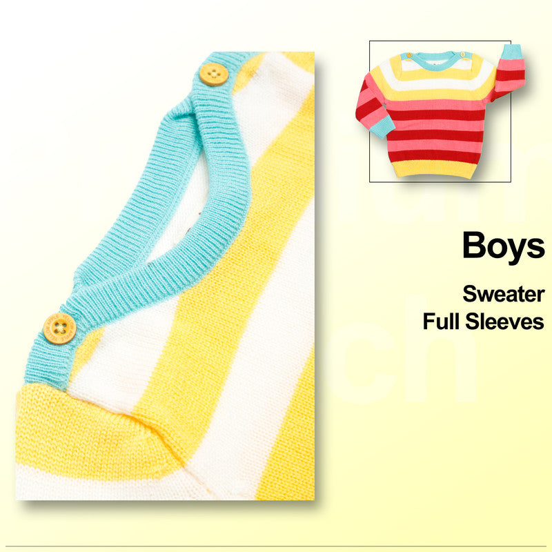 Yellow Apple- Trendy Striped Knit Sweater for Boys | Cozy Round-Neck Pullover | Winter Casual Wear